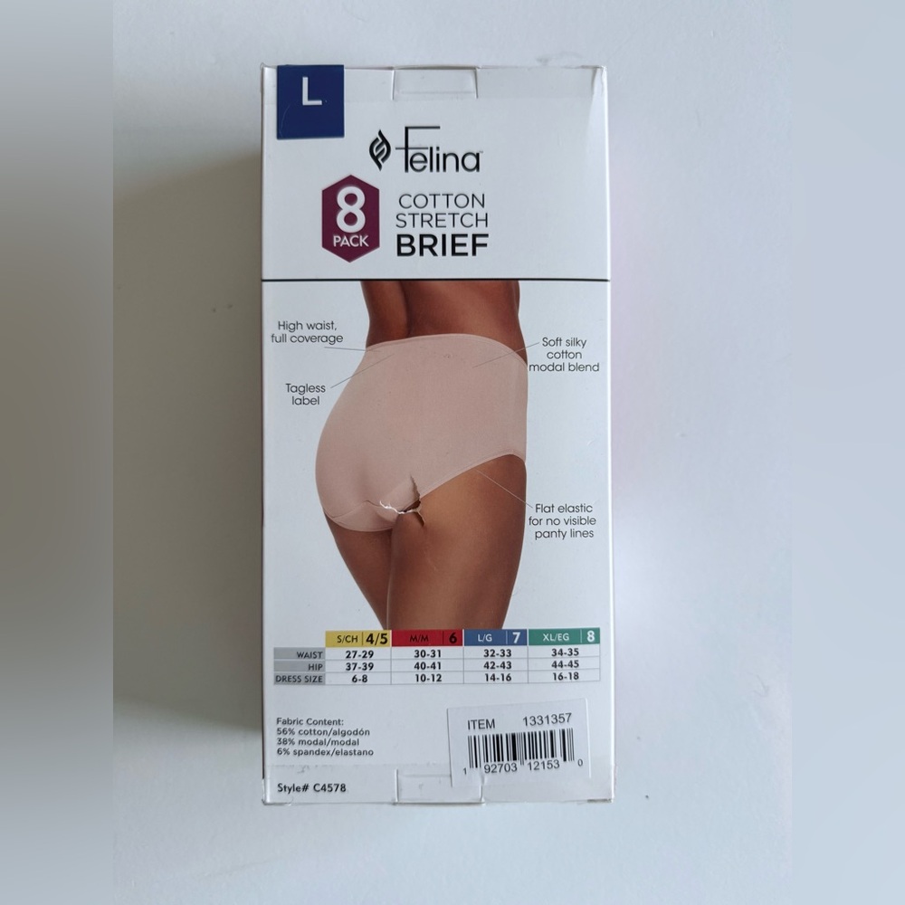 Felina Ladies' Cotton Stretch Brief High Waist Full Coverage 8pk Sz L Brand New - Picture 4 of 7